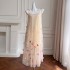 French style light luxury mesh three-dimensional flower suspender dress with loose vacation style long skirt and fairy temperament dress 68539