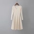 Knitted dress women's autumn and winter long sleeved 2024 new A-line skirt, mid to long length woolen dress, bottom skirt, waist cinching, slimming effect