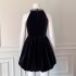 French retro style socialite hanging neck rhinestone black velvet slim fit short skirt dress 68359