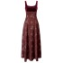 French retro square collar camisole dress with floral vest skirt, wine red toast dress, elegant formal dress dress 68340