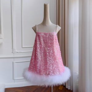 2024 Pink sequin camisole princess dress for daily wear, elegant dress for women 71350