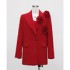 Red collar loose long sleeved straight leg suit jacket with camisole shorts three piece set 91233+71163+51060