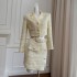 Early autumn new French design style yellow coarse tweed socialite short jacket and skirt set 91536+51308