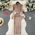 Spicy Girl 2024 Winter New French Style Slimming Solid Color Knitted Woolen Dress with Bottom and Outer Wear Medium length Dress