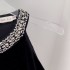 French retro style socialite hanging neck rhinestone black velvet slim fit short skirt dress 68359