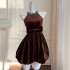 Light luxury French velvet diamond pendant neck style dress for petite women, Hepburn style off shoulder dress short skirt 68392