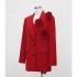 Red collar loose long sleeved straight leg suit jacket with camisole shorts three piece set 91233+71163+51060