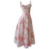 French vacation style rose print temperament slim fitting camisole dress with lace patchwork retro long skirt for women 68699