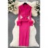 Spicy Girl 2024 Winter New French Style Slimming Solid Color Knitted Woolen Dress with Bottom and Outer Wear Medium length Dress