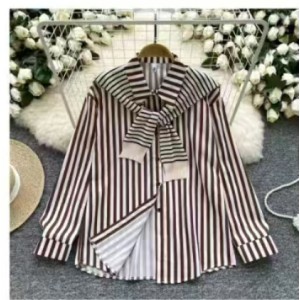 Two piece oversized design shawl shirt for women's summer new style, fat mm striped loose and slimming shirt