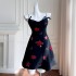 2024 Summer New Product Black Embroidered V-neck Style Strap Short Daily Dress for Women 68566