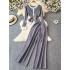 Fashion suit women's Korean retro long sleeved round neck loose knit sweater two-piece set high waist slimming wide leg pants