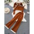 Fashion suit Korean version long sleeved contrasting knitted cardigan jacket vest three piece set high waist slimming straight leg wide leg pants