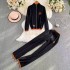 Autumn and winter new zipper sweater cardigan jacket women's embroidered knitted sweater long sleeved top two-piece set high waist wide leg pants