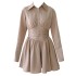 2024 Spring/Summer New Product khaki long sleeved short cut waist slimming daily dress for women 68405