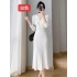 French retro pearl chain knitted dress for women in winter, slim fit and slimming over the knees, new gentle high waisted bottom skirt