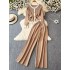 Fashion suit women's Korean retro long sleeved round neck loose knit sweater two-piece set high waist slimming wide leg pants