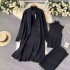 Autumn new lazy loose knit suit women's long shawl cardigan+high neck sweater+wide leg pants three piece set