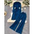 Autumn and winter new lazy style knitted sweater two-piece set for women, medium and long, with straps, waist cinched and slit sweater, high waisted pants