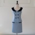 2024 autumn and winter new product blue short sleeveless top paired with skirt for women 91541+51312