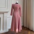 French style light luxury suit dress long sleeved dress temperament waist cinched host double breasted large swing skirt for women 68847