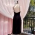 2024 early spring new product French black hanging neck and waist slimming temperament dress 68368