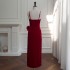 Vintage camisole red dress, light luxury birthday party, mid to long style, side slit, elegant evening dress 68432