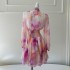 Summer new chiffon printed dress small V-neck long sleeved short dress 68809