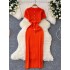 Ladies' new high-end knitted dress with socialite temperament, round neck single breasted short sleeved slim fit, French style long skirt