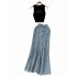 Light mature style age reducing set for women's summer sleeveless short vest, high waist slimming effect, fringed mid length fish tail skirt two-piece set