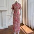 Vintage style wedding dress, Chinese style toast dress, sequin embroidery, temperament improvement cheongsam long dress 68389