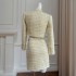 Early autumn new French design style yellow coarse tweed socialite short jacket and skirt set 91536+51308