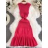 European and American hot girl tight vest skirt sexy round neck waist slimming sleeveless A-line ruffle edge knitted dress summer