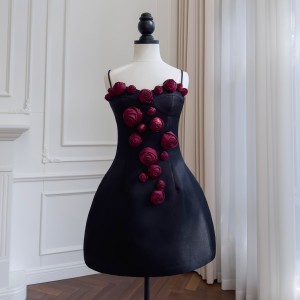 French socialite style flower waist cinched camisole dress, women's small fragrance style three-dimensional flower temperament formal dress 68642