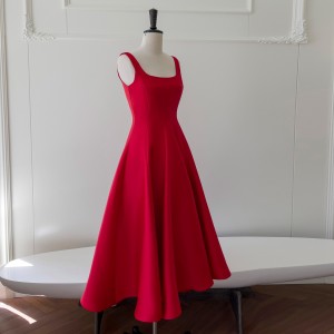 Red Bride Toast Dress Birthday Party Strap Dress Simple Long 68687