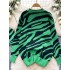 Autumn and winter new lazy style round neck pullover sweater for women, retro zebra pattern slimming versatile loose long sleeved knitted sweater