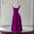 French style small fragrance purple one shoulder camisole dress, birthday dress, waist cinched sleeveless temperament long dress 68569