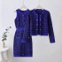 Spring and Autumn Women's Maze Gold Buckle Cardigan Strap European and American Women's Small Fragrant Knitted Dress Two Piece Set