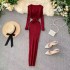 Dress women's autumn/winter 2024 new Korean version simple solid color long sleeved tight waist slimming knitted long skirt