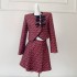 2024 autumn and winter new product: red tweed long sleeved top and jacket paired with short skirt for women