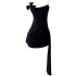 Sexy hot girl black suspender dress with pleated bow temperament, slim fit, waist pack, hip skirt, female 68414