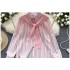 Two piece oversized design shawl shirt for women's summer new style, fat mm striped loose and slimming shirt