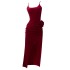 Vintage camisole red dress, light luxury birthday party, mid to long style, side slit, elegant evening dress 68432