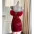 2024 early spring new product red waist cinching slimming temperament dress short dress for women 68327