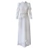 Fashionable temperament stand up collar elegant white flower patchwork dress looks slim and long, suitable for daily wear formal dress 67863