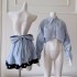 French style bow tie short lapel shirt pearl skirt pants sweet college style set 71389+51295