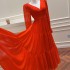 Vintage vacation style grand chiffon fairy skirt with waist cinching temperament long skirt French V-neck dress 68683+68701