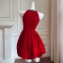 French retro style socialite velvet diamond pendant neck style dress, short skirt, bow tie waist cinching dress 68552