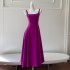 French style small fragrance purple one shoulder camisole dress, birthday dress, waist cinched sleeveless temperament long dress 68569