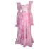 French fairy sweet pink velvet chiffon printed dress with temperament square collar nail bead trumpet sleeve long skirt 68264